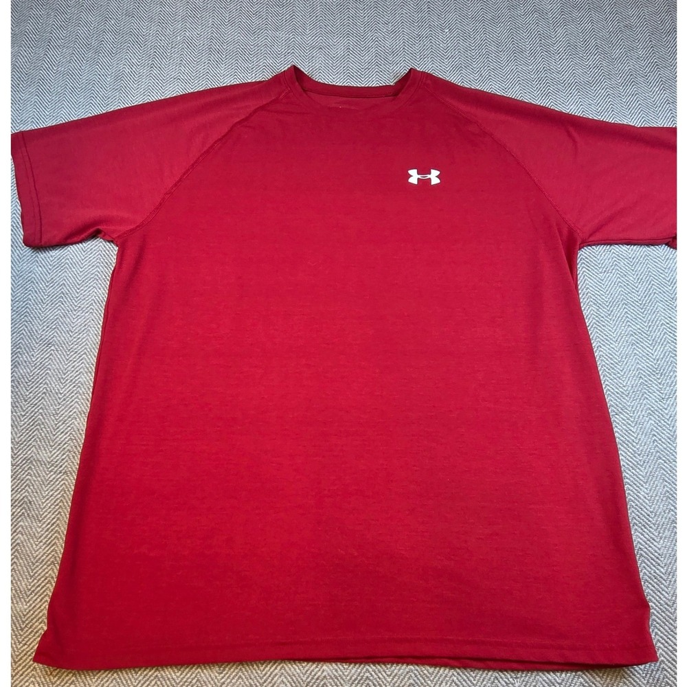 Under Armour HeatGear Mens Red Short Sleeve Athletic Training T-Shirt Size Large